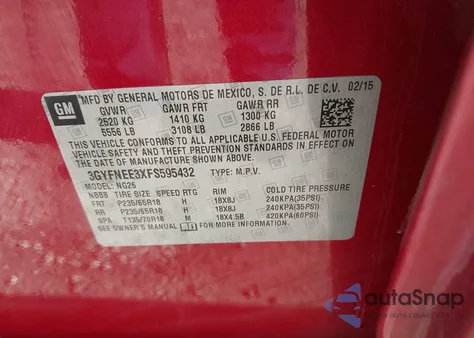 2015 Cadillac Srx Luxury Collection from USA, damaged, VIN 3GYFNEE3XFS595432